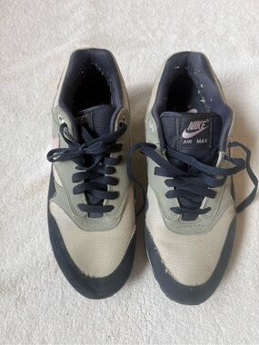 Nike Men’s Air Max Sneakers in Olive Green, Black & Cream with Pink Logo